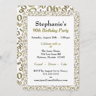 Invitation 90e anniversaire Random Numéro Motif Or/Blanc