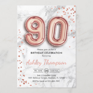 Invitation 90e anniversaire - Rose Ballons d'or effet de marb