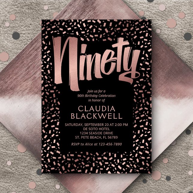 Invitation 90e anniversaire Rose Gold Confetti (Créateur téléchargé)