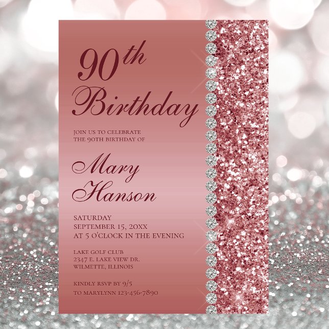 Invitation 90e Anniversaire Rose Gold Élégant (Créateur téléchargé)