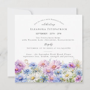 Invitation 90e anniversaire Septembre Mois de naissance Carré