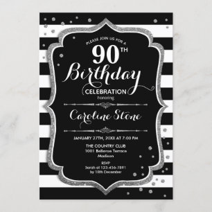 Invitation 90e anniversaire - Silver Black White Stripes