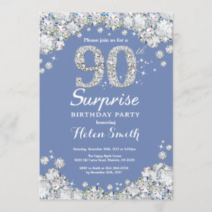 Invitation 90e anniversaire surprise Diamant d'argent bleu