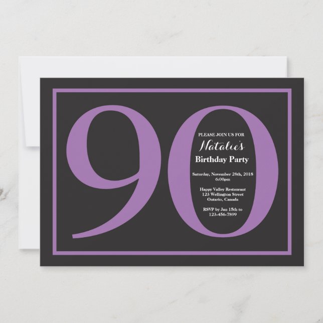 Invitation 90e Anniversaire Tableau Noir et Violet (Devant)