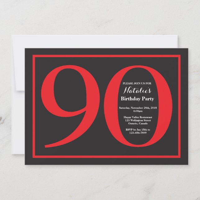 Invitation 90e anniversaire Tableau rouge et noir (Devant)