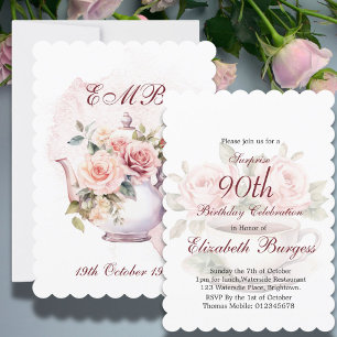 Invitation 90e anniversaire Tea Party Floral Rose Anniversair
