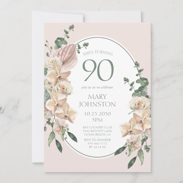 Invitation 90e anniversaire Tropical Floral (Devant)