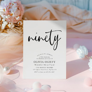 Invitation 90e B&W Anniversaire de fête Typographie de script