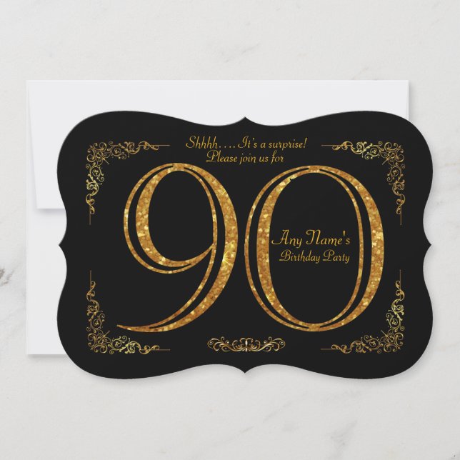 Invitation 90e, fête d'anniversaire 90e, grand Gatsby, noir e (Devant)