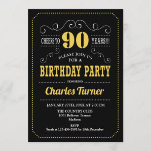 Invitation 90e fête d'anniversaire - Black Gold White