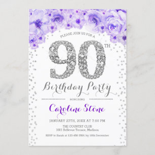 Invitation 90e fête d'anniversaire - Blanc Silver violet