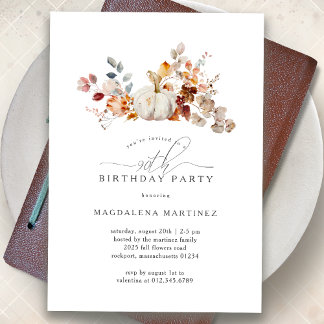 Invitation 90e fête d'anniversaire Citrouille blanc fleurs d'