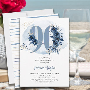 Invitation 90e fête d'anniversaire Côte Bleu Floral Numéro 90