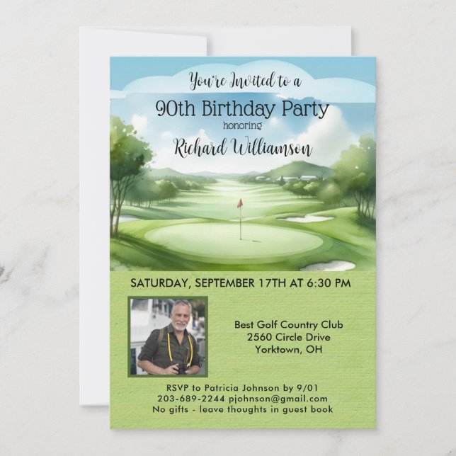 Invitation 90e Fête d'anniversaire Homme Photo Golf (Devant)