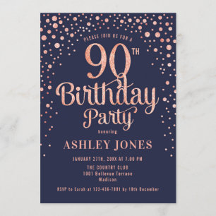 Invitation 90e fête d'anniversaire - Marine & Rose Gold