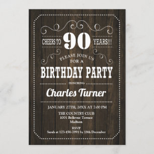 Invitation 90e fête d'anniversaire - Motif en bois Brown