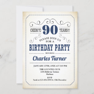 Invitation 90e fête d'anniversaire - Retro Creamy White and N