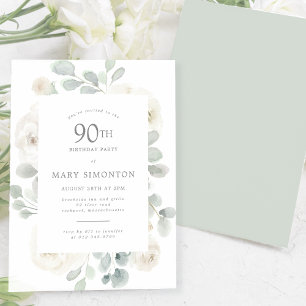 Invitation 90e fête d'anniversaire Rose blanche Floral