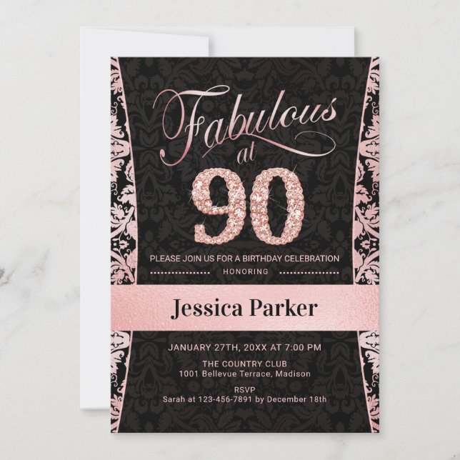Invitation 90e fête d'anniversaire - Rose Gold Black (Devant)