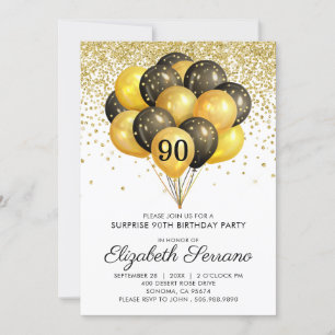 Invitation 90e Parties scintillant d'or noir pour la fête d'a