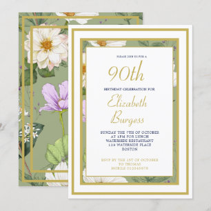 Invitation 90E Vert Or Floral Élégant Art Moderne