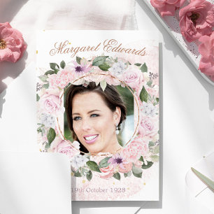 Invitation 90ème Floral Pink Gold Elegant Photo Anniversaire