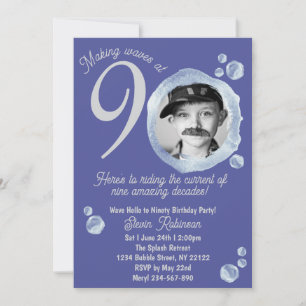 Invitation 90ème Indigo Blue Bubble Anniversaire Photo