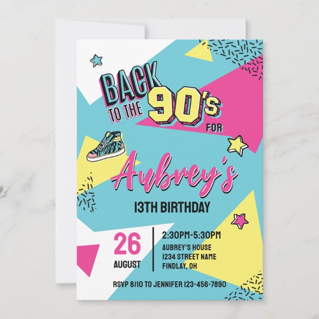 Invitation 90's Pop Bright Color Anniversaire fête, n'importe (Devant)