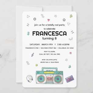 Invitation 90's Totally Rad Music Thème Anniversaire