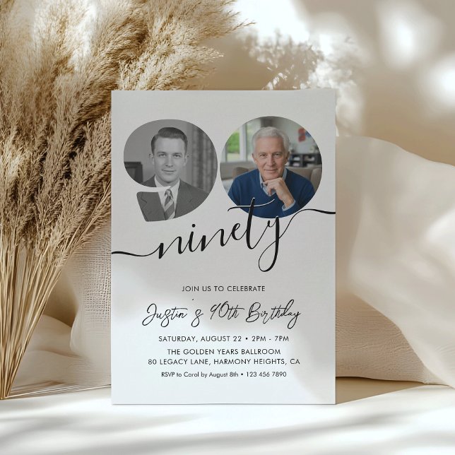 Invitation 90th Birthday Party Elegant 2 Photo Birthday (Créateur téléchargé)