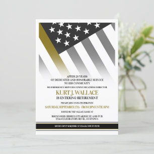 Invitation 911 Dispatch Thin Gold Line Flag Retraite Party