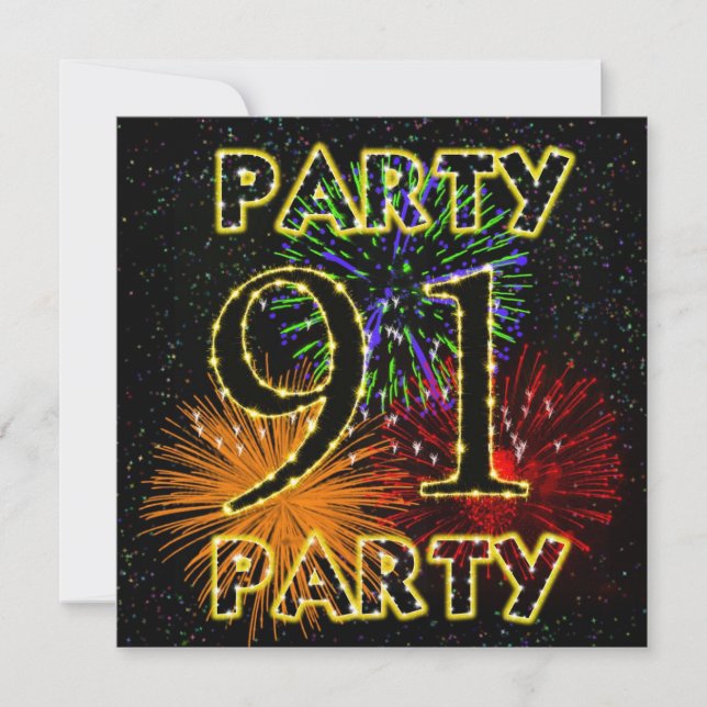 Invitation 91e anniversaire avec feu d'artifice (Devant)
