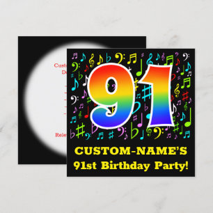 Invitation 91e anniversaire Fête : Symboles de musique amusan