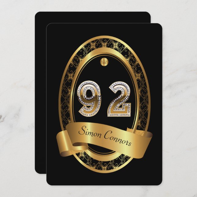 Invitation 92e anniversaire, homme de fête, couleur élégante (Devant / Derrière)