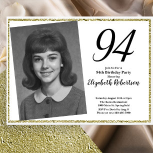 Invitation 94e Personnalisé Photo Blanc et Or 