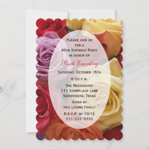 Invitation 95e anniversaire de la fête multi couleurs Roses