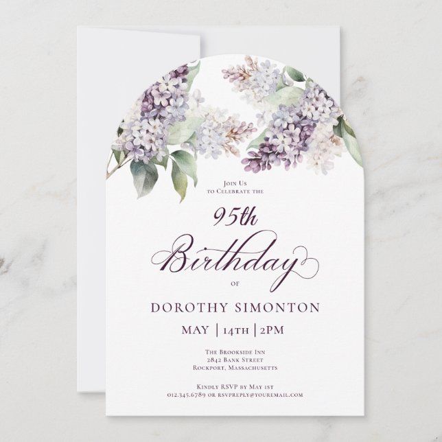 Invitation 95e Anniversaire de la Fleur Lilac de printemps vi (Devant)