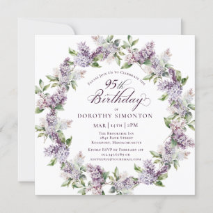 Invitation 95e anniversaire Purple Lilac Carré de fleurs de p