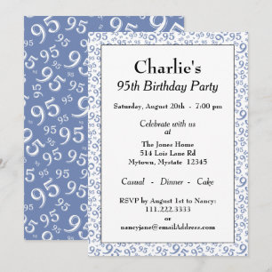 Invitation 95e anniversaire Random Number Motif bleu/blanc