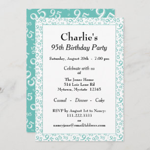 Invitation 95e anniversaire Random Number Motif Turquoise/bla