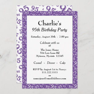 Invitation 95e anniversaire Random Number Motif violet/blanc