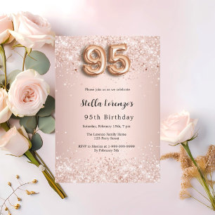 Invitation 95e anniversaire rose or rose confetti luxe