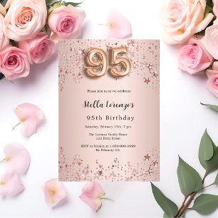 Invitation 95e anniversaire rose or rose étoiles luxe