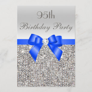 Invitation 95e anniversaire Séquin d'argent Diamant Royal Blu