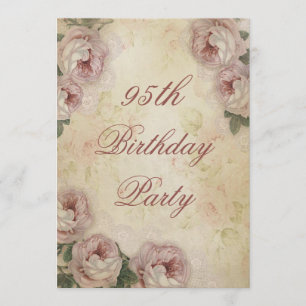 Invitation 95e anniversaire Shabby Chic Roses et dentelle