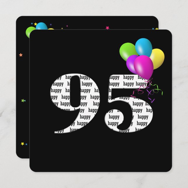Invitation 95e fête d'anniversaire avec bouquet de ballons (Devant / Derrière)