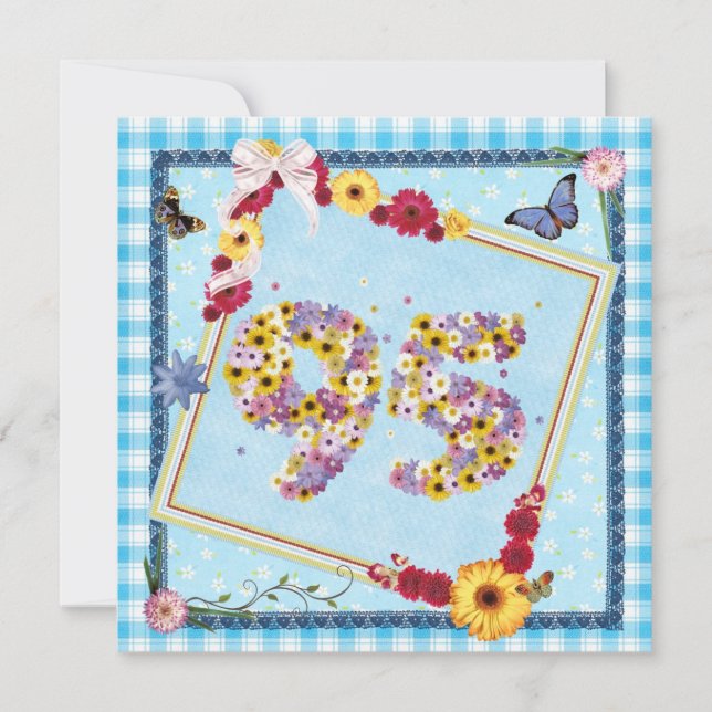 Invitation 95e fête d'anniversaire Fleurs d'invitation, papil (Devant)