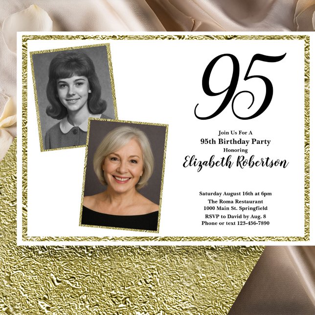 Invitation 95th Custom Photo White and Gold  (Créateur téléchargé)