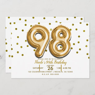 Invitation 98 Gold Balloons & Confetti 98e anniversaire