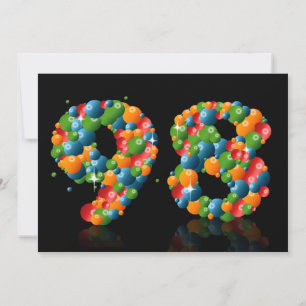 Invitation 98e fête d'anniversaire, avec bulles et balles